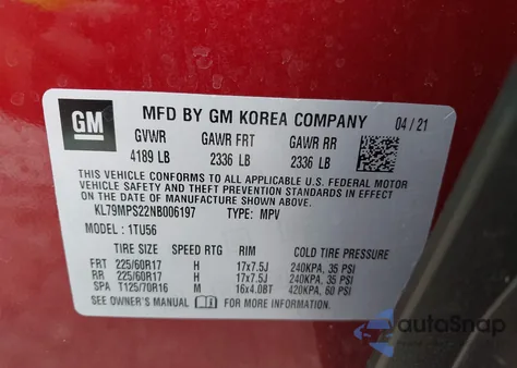 2022 Chevrolet Trailblazer Fwd Lt из США, поврежденный, VIN KL79MPS22NB006197